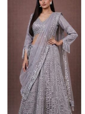 Embellished Silver Gray Lehenga Set